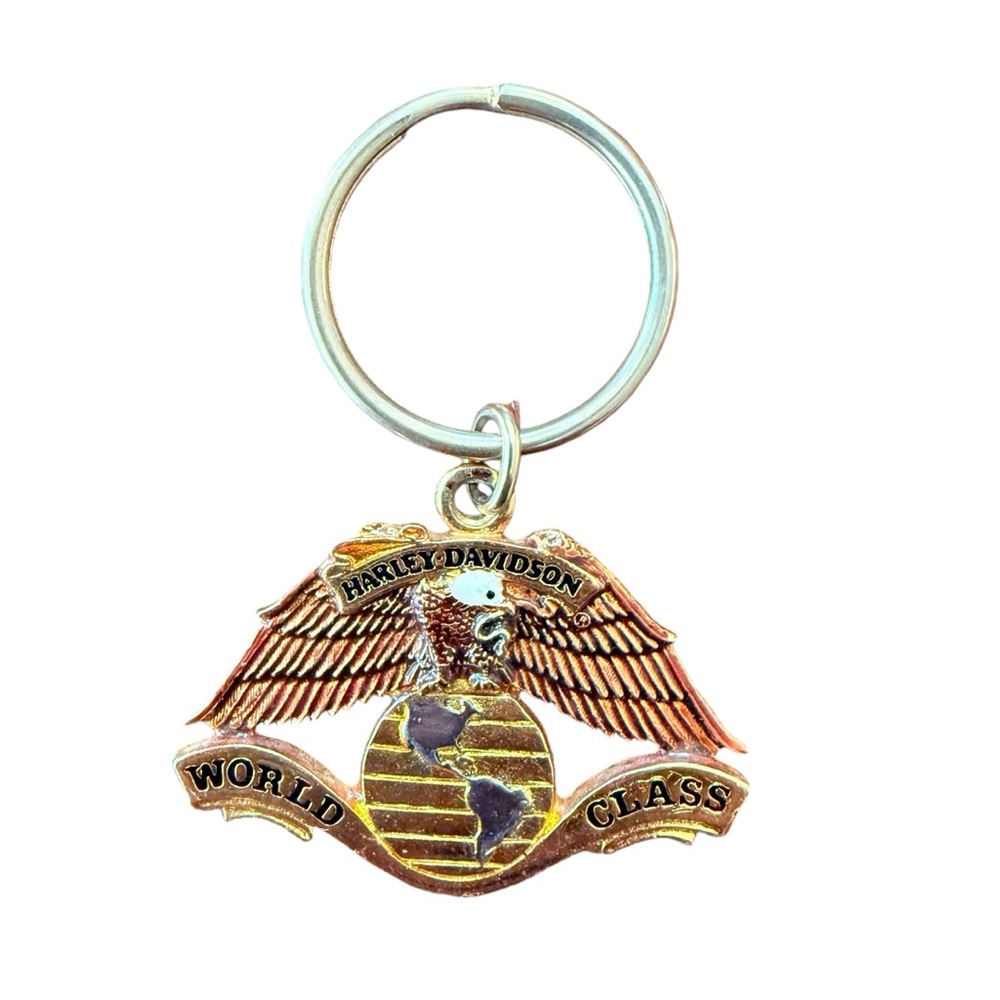 Vintage Harley Davidson Keychain Gold Tone and Brown Officially Licensed